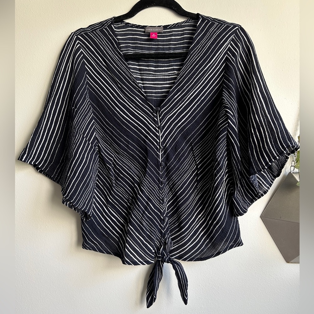 Vince Camuto Navy Striped Top with Tie